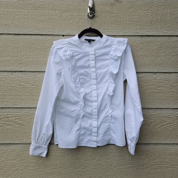 Banana Republic Riley Drama Ruffle button front shirt white size 8 - Picture 1 of 5